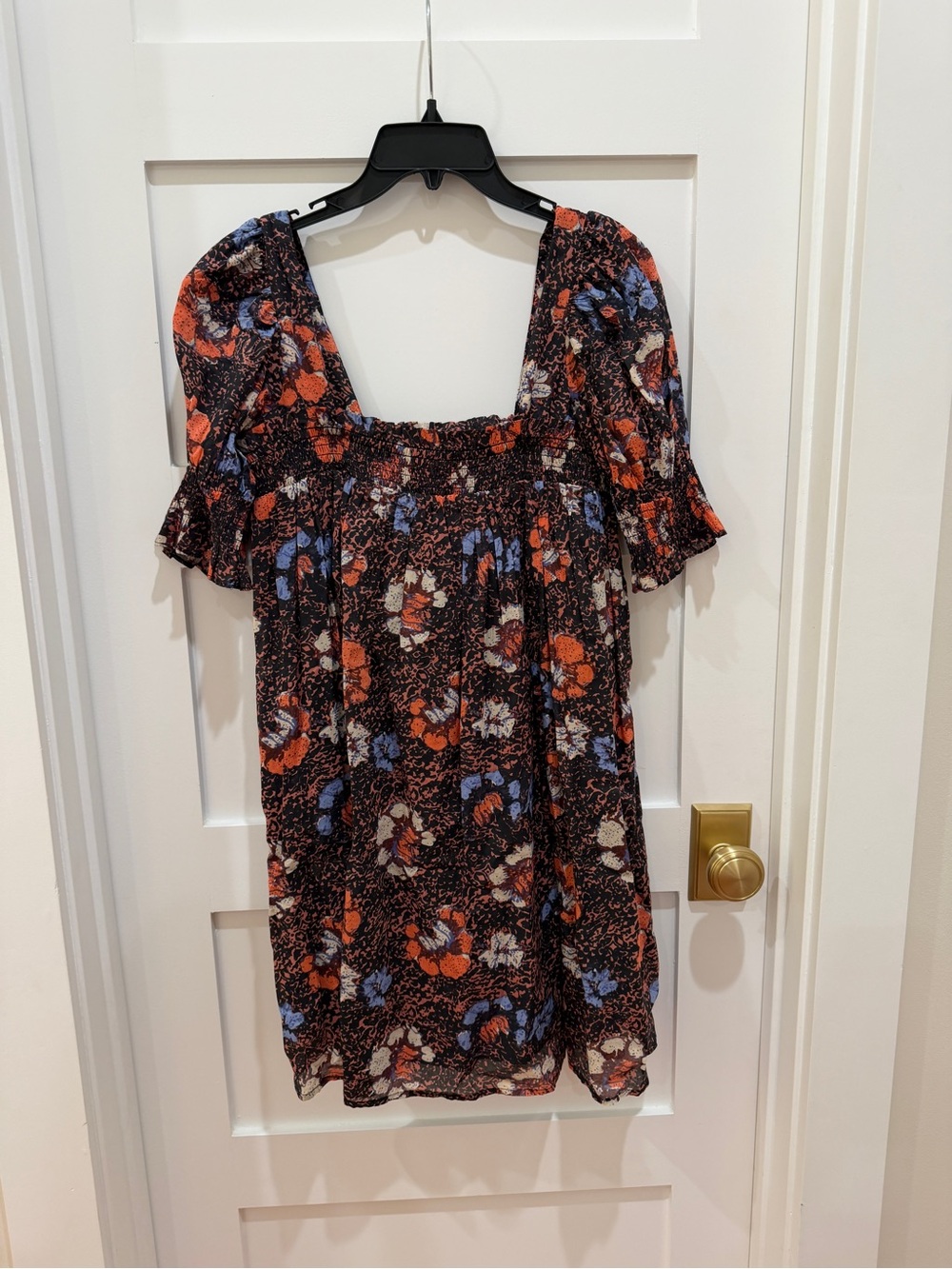 Cleobella Floral Smocked Square-Neck Tunic - Black, Orange, Blue